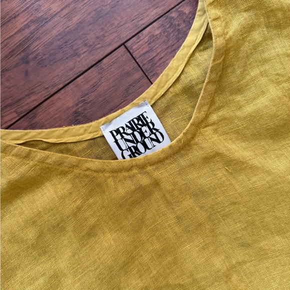 Prairie Underground Linen Sleeveless Mustard Yellow Maxi Dress | Size Small - Picture 2 of 5